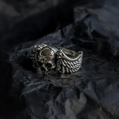 Winged Skull Statement Ring for Gothic Punk and Alternative Fashion