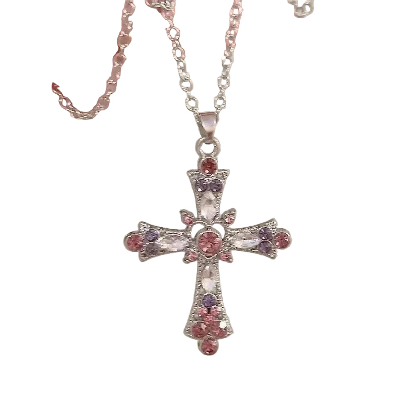 Crystal Cross Pendant Necklace for Gothic Y2K and Dark Feminine Fashion