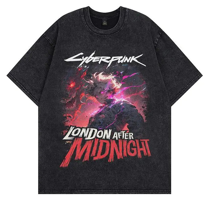 Futuristic Manga Graphic Oversized Vintage Streetwear Casual Cotton T-Shirt