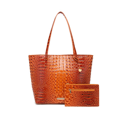 Croc Embossed Bucket Tote Bag with Matching Wristlet Large Capacity Shoulder Handbag