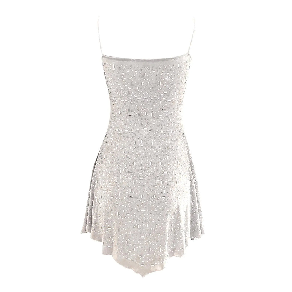 Sparkle Embellished Sleeveless Mini Dress With Flared Skater Inspired Silhouette