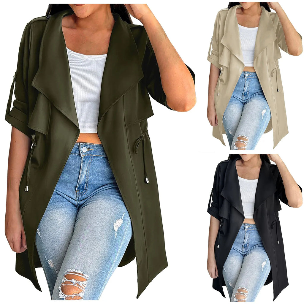 Women's Lightweight Longline Utility Trench Jacket with Relaxed Fit Contemporary Streetwear Outerwear