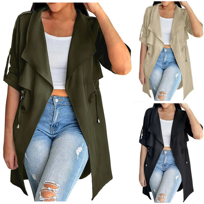 Women's Lightweight Longline Utility Trench Jacket with Relaxed Fit Contemporary Streetwear Outerwear