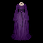 Medieval Fantasy Gothic Maxi Dress with Layered Sleeves and Romantic Elegance