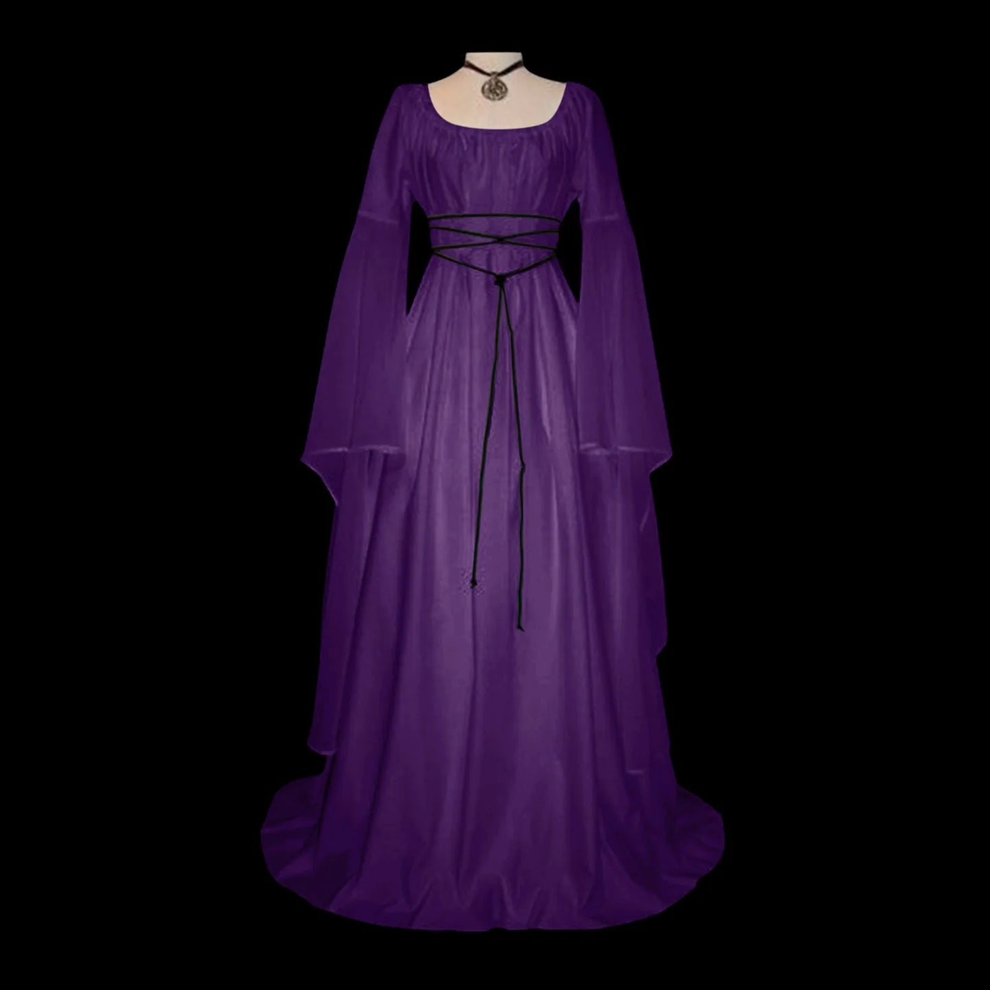Medieval Fantasy Gothic Maxi Dress with Layered Sleeves and Romantic Elegance