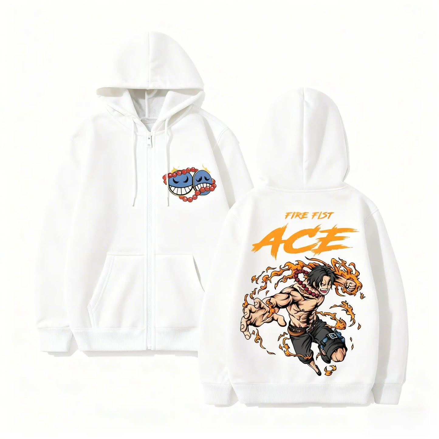 Anime-Inspired Flame Warrior Zip Hoodie with Manga Streetwear Graphic Design