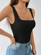 Square Neck Wide Strap Bodycon Bodysuit for Gothic and Alternative Styling