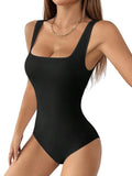 Square Neck Wide Strap Bodycon Bodysuit for Gothic and Alternative Styling