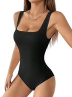 Square Neck Wide Strap Bodycon Bodysuit for Gothic and Alternative Styling