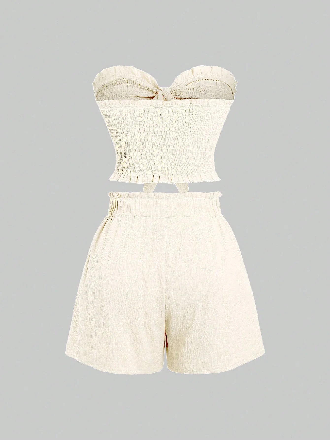 Front Knot Strapless Top and Shorts Summer Casual Co-Ord Set