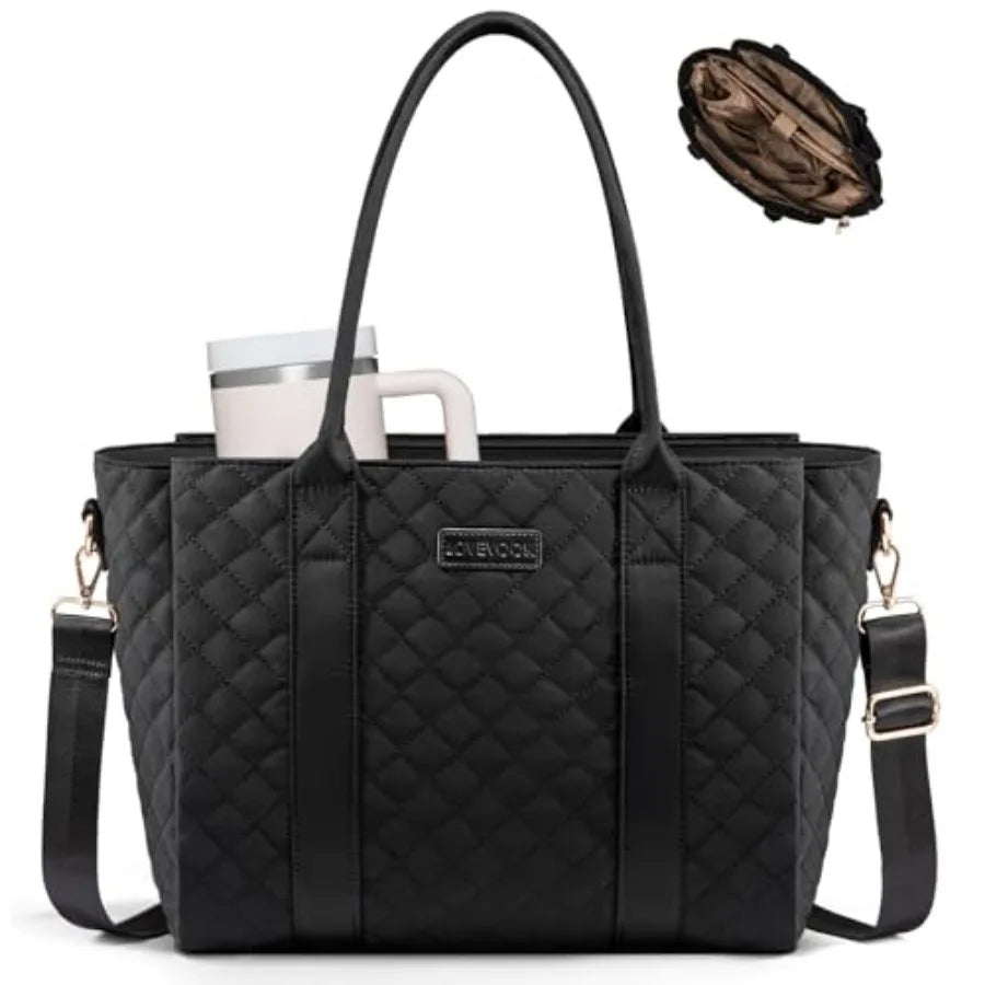 Large Quilted Work Tote Shoulder Bag with Structured Storage Design