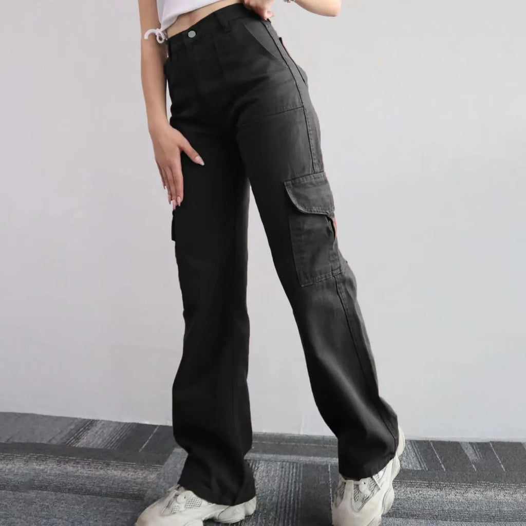 Women's Wide Leg Cargo Pants with Utility Pockets for Casual Streetwear Fashion