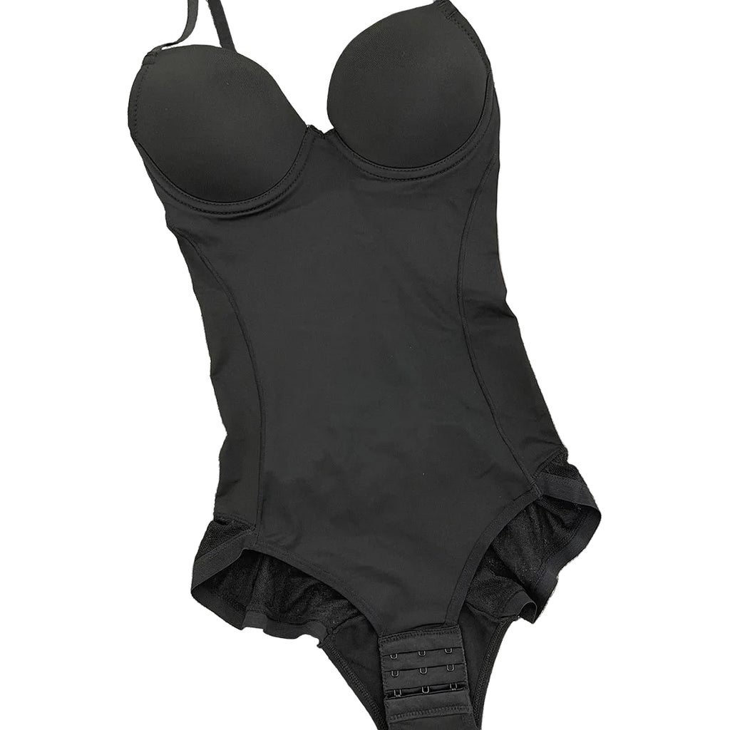 V-Neck Seamless-Looking Bodysuit with Built-In Molded Cups and Adjustable Straps