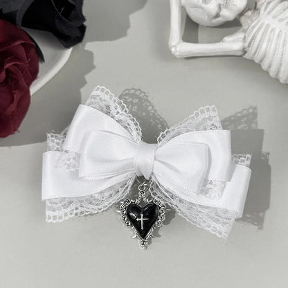 Gothic Lace Ribbon Bow Hair Clip Dark Romantic Statement Accessory