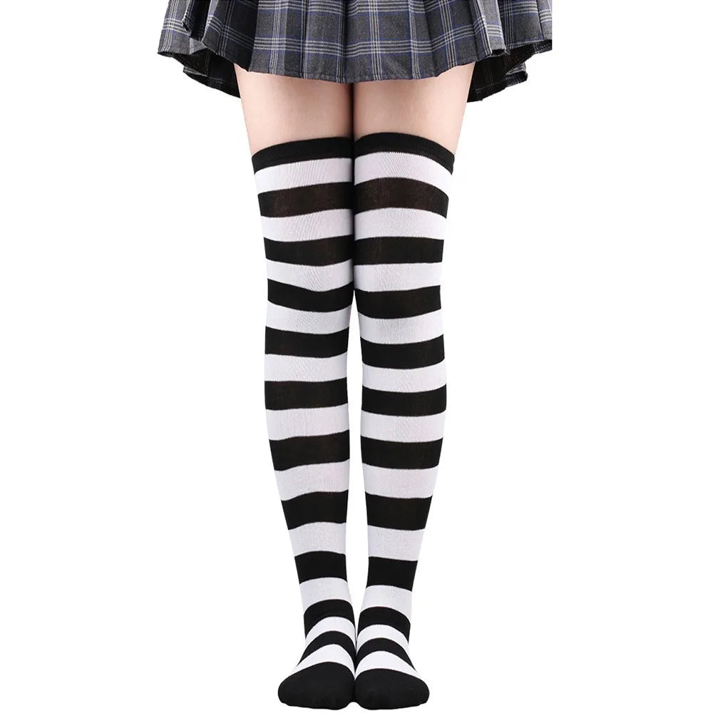 Striped Over-the-Knee Socks with Stretch Knit Design for Everyday Streetwear and Y2K Styling
