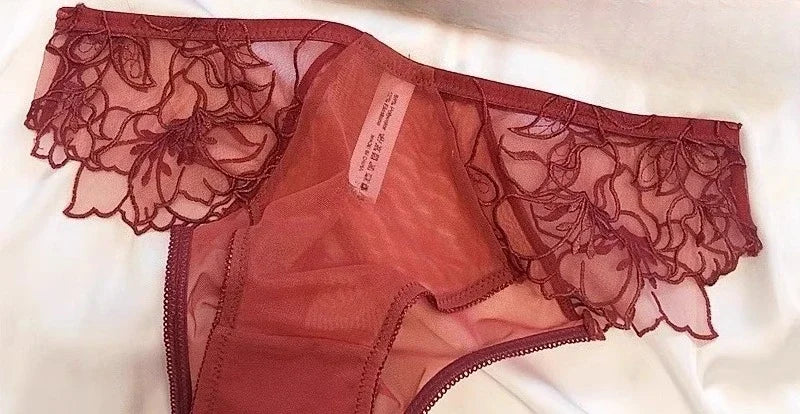 Ethereal Sheer French Lace Triangle Bralette and Matching Scalloped Panty Set