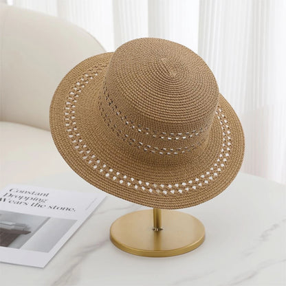 Women's Wide Brim Woven Sun Hat with Breathable Design for Beach and Vacation Wear