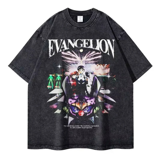 Vintage Anime-Inspired Mecha Graphic Oversized Japanese Streetwear Cotton T-Shirt