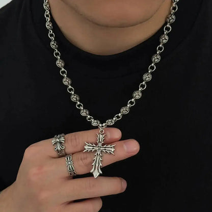 Oversized Cross Pendant Necklace for Punk Gothic Streetwear Statement Styling