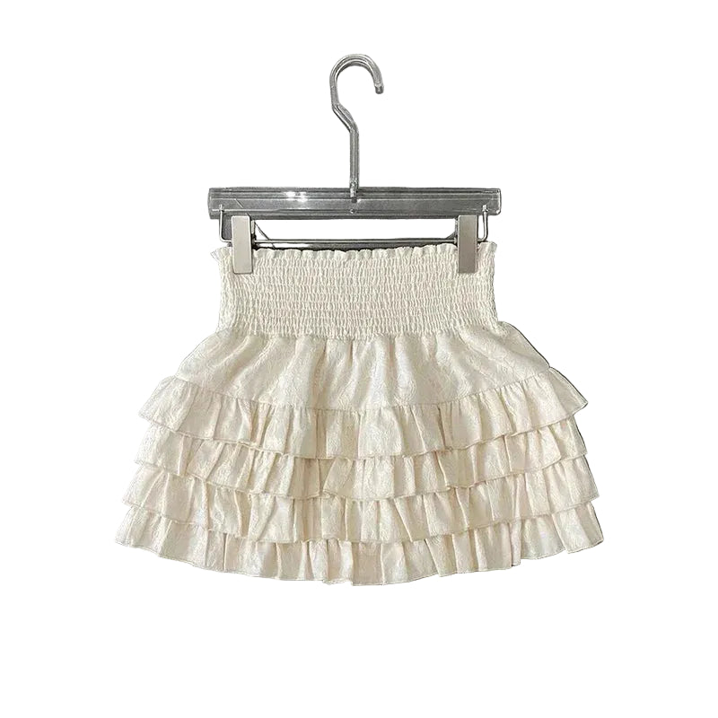 Layered Ruffle Pleated Mini Skirt with High Waist A-Line Silhouette