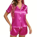 Button Front Shirt and Shorts Lounge Sleepwear Co-Ord Set for Women