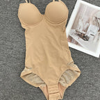 V-Neck Seamless-Looking Bodysuit with Built-In Molded Cups and Adjustable Straps