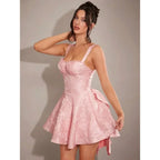 Blush Pink Textured Princess Mini Dress with Statement Back Bow