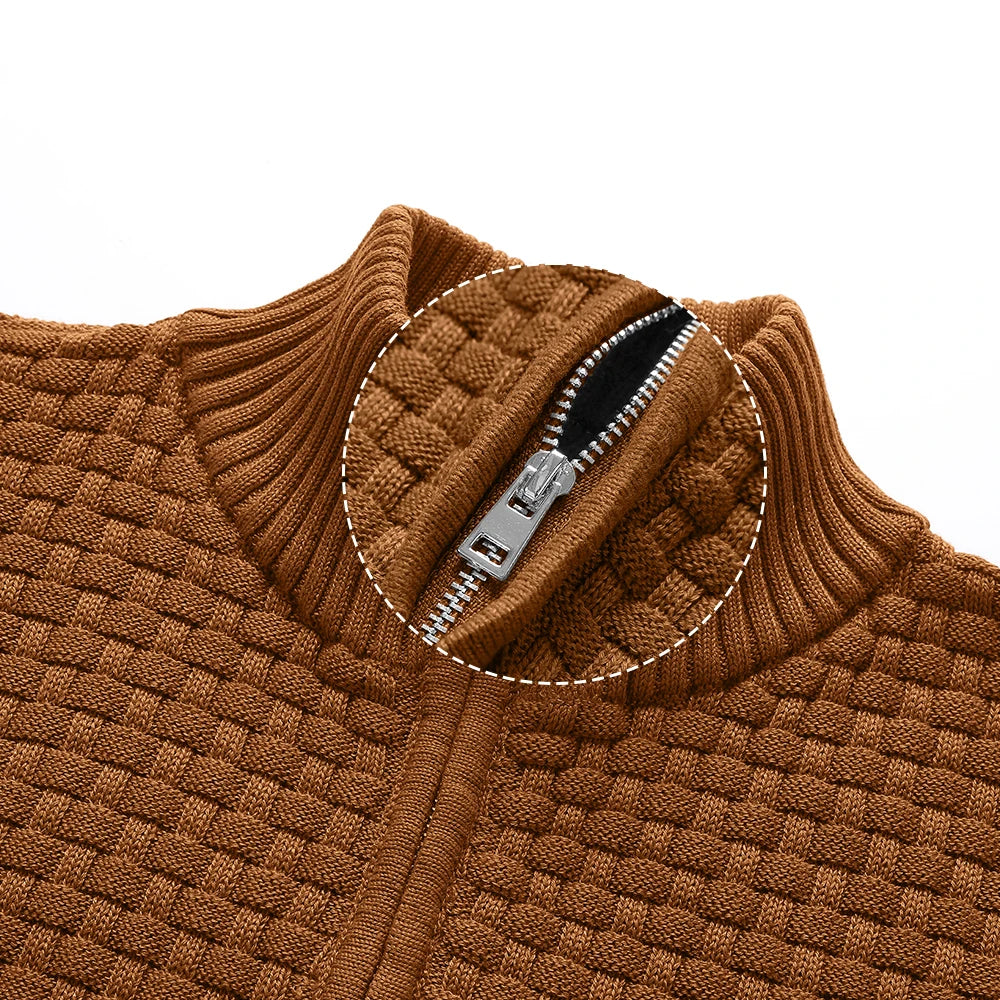 Men's Quarter Zip Mock Neck Textured Knit Casual Sweater Pullover