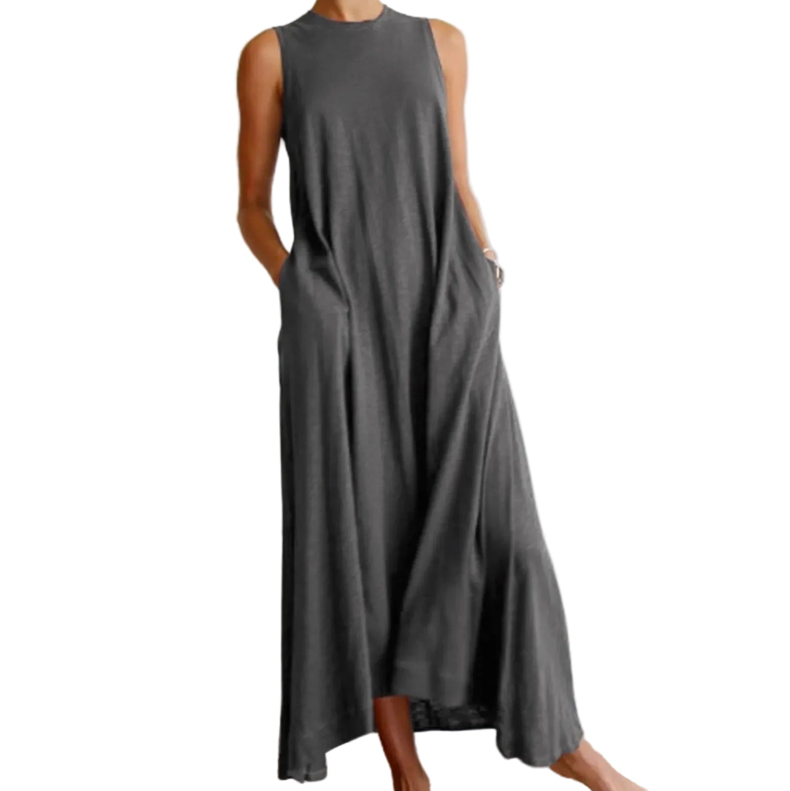 Oversized Sleeveless Maxi Dress with Pockets and Relaxed T-Shirt Silhouette
