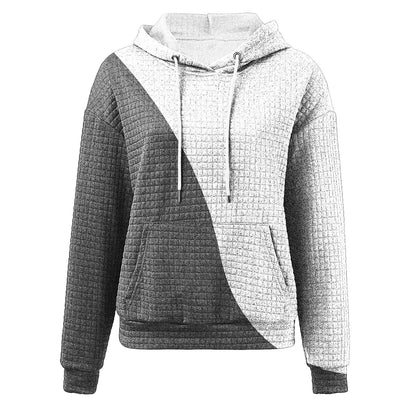 Women's Oversized Color Block Waffle Knit Hoodie for Relaxed Everyday Streetwear Style