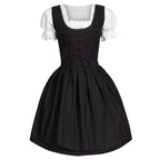 Traditional Bavarian-Inspired Dirndl Dress with Lace-Up Bodice and Puff Sleeves