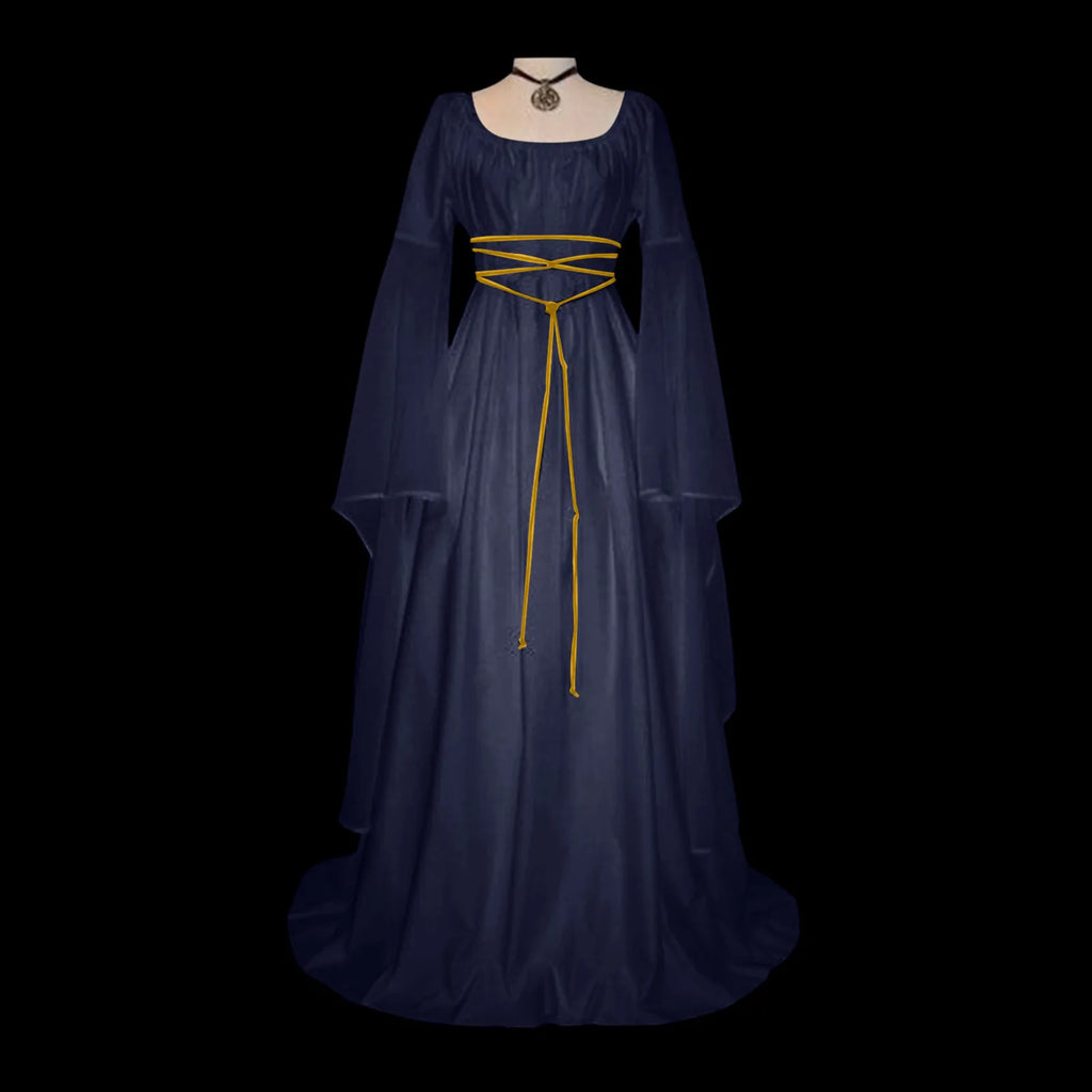 Fantasy-Inspired Gothic Empire Waist Maxi Dress with Elegant Flowing Drape