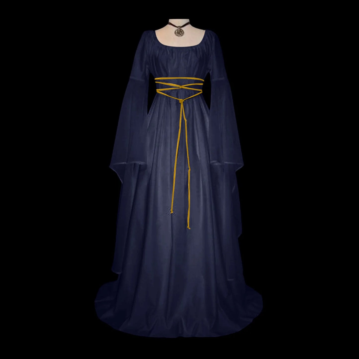Fantasy-Inspired Gothic Empire Waist Maxi Dress with Elegant Flowing Drape