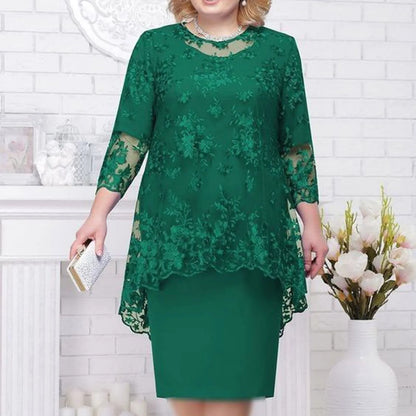 Elegant Floral Lace Overlay Alternative Occasion Midi Dress
