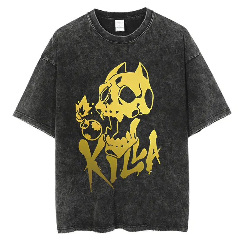 Anime Goth Skull Symbol Oversized Washed Alternative Streetwear T-Shirt