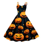 Dark Pumpkin Gothic Fit and Flare Alternative Fashion Midi Dress