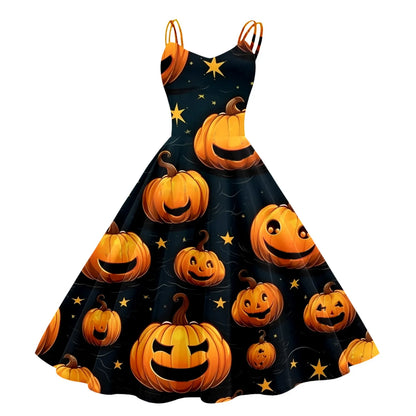 Dark Pumpkin Gothic Fit and Flare Alternative Fashion Midi Dress