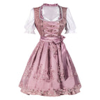 Traditional Floral Embroidered-Style Dirndl Dress with Corset Lacing and White Puff Blouse