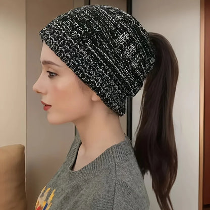 Open Top Acrylic Ponytail Knit Beanie for Winter Outdoor Casual Streetwear and Active Comfort