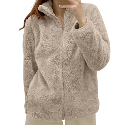 Women's Plush Polar Fleece Zip Jacket with Relaxed Streetwear Layering Fit