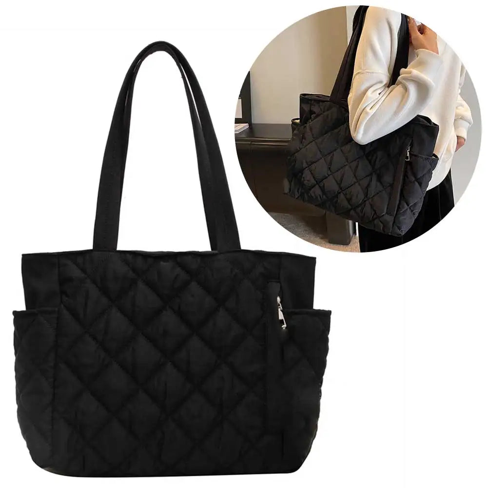 Diamond Quilted Padded Hobo Tote Bag with Adjustable Carry Strap