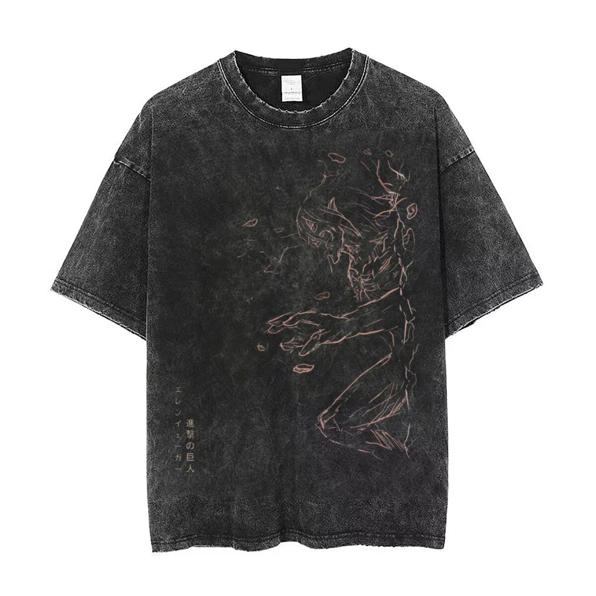 Dark Fantasy Manga-Inspired Oversized Washed Alternative Streetwear T-Shirt