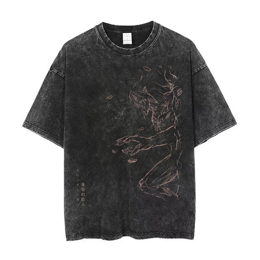 Dark Fantasy Manga-Inspired Oversized Washed Alternative Streetwear T-Shirt