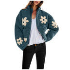 Women's Plush Floral Fleece Zip Jacket with Cozy Contemporary Casual Streetwear Style