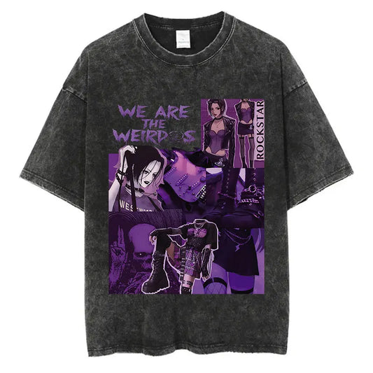 Dark Anime Goth Oversized Alternative Streetwear Graphic Washed T-Shirt