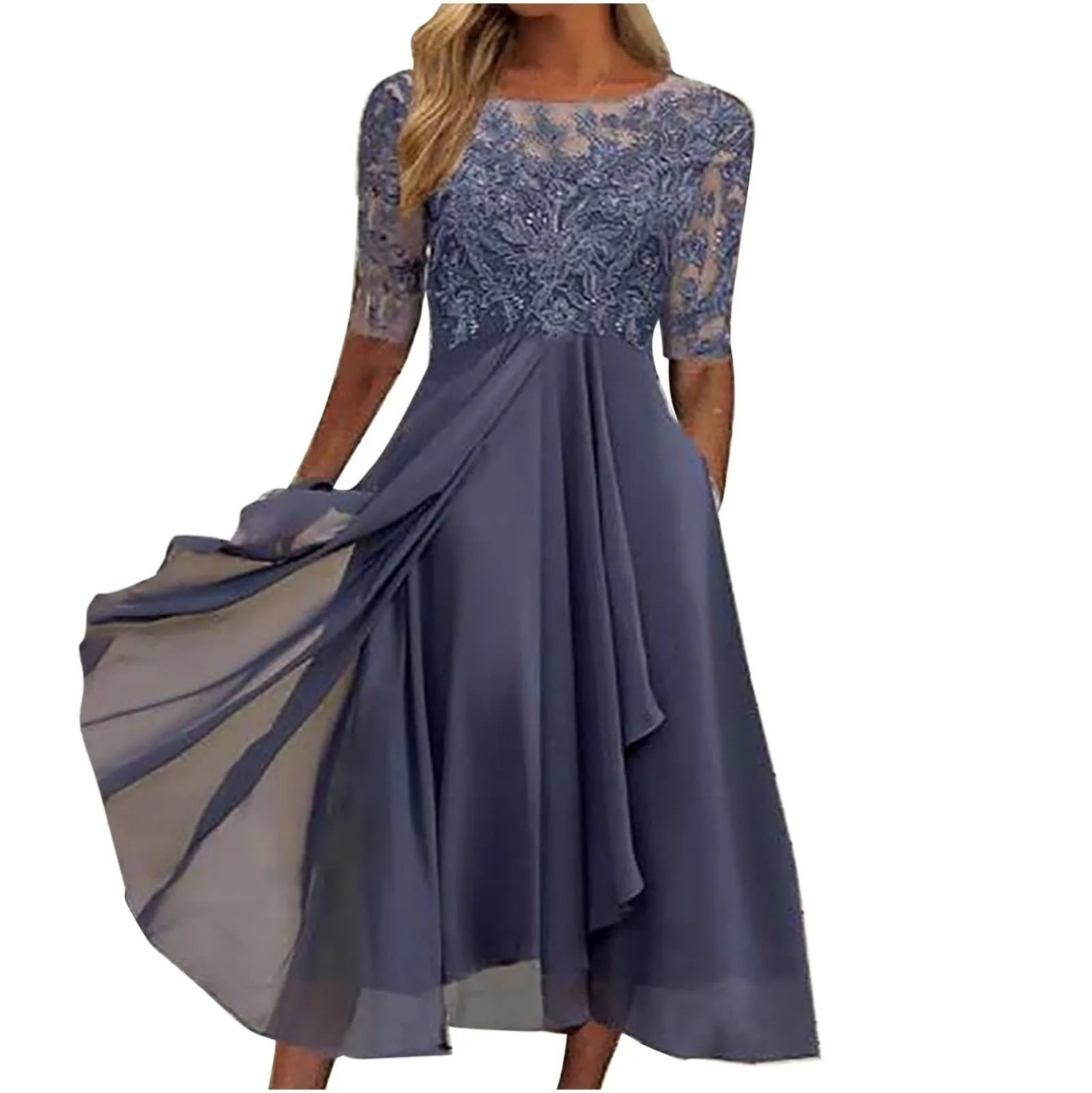 Flowing Embellished Midi Dress With Layered Chiffon Movement