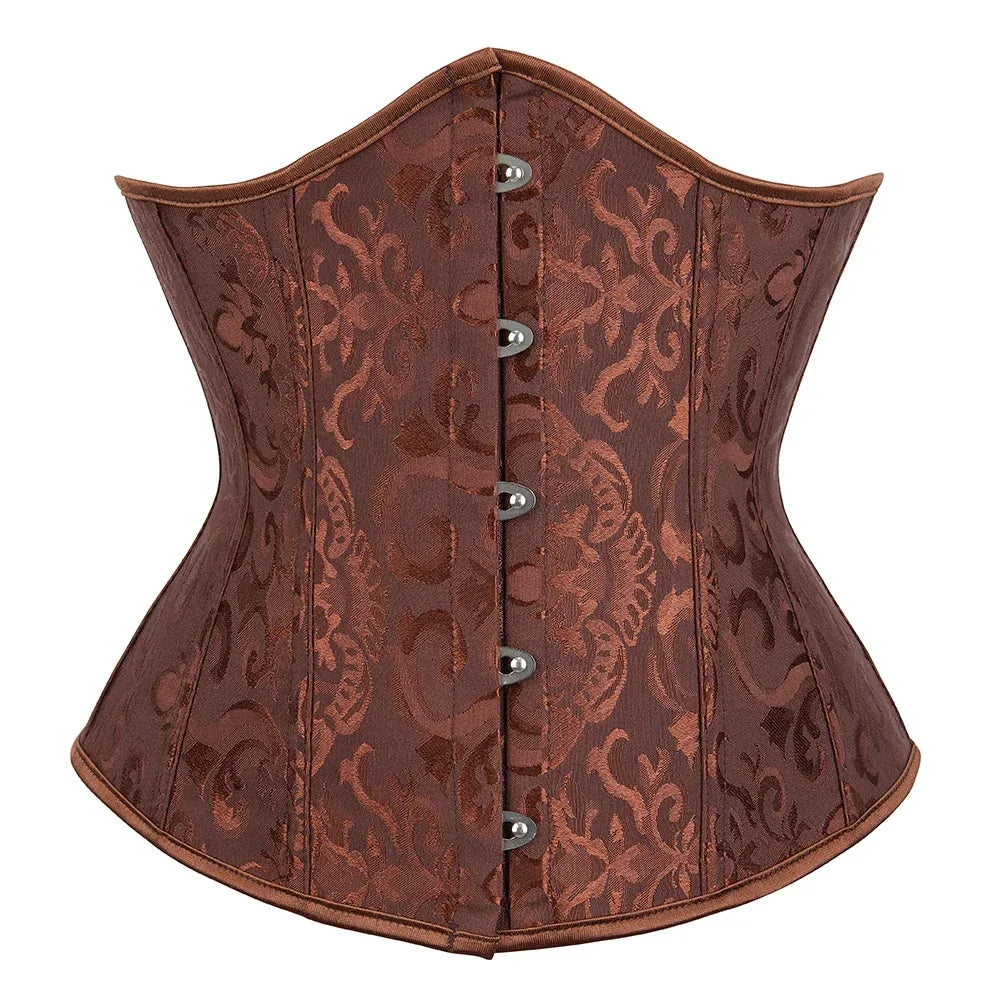 Vintage Jacquard Underbust Corset with Structured Boning and Waist-Defining Fit