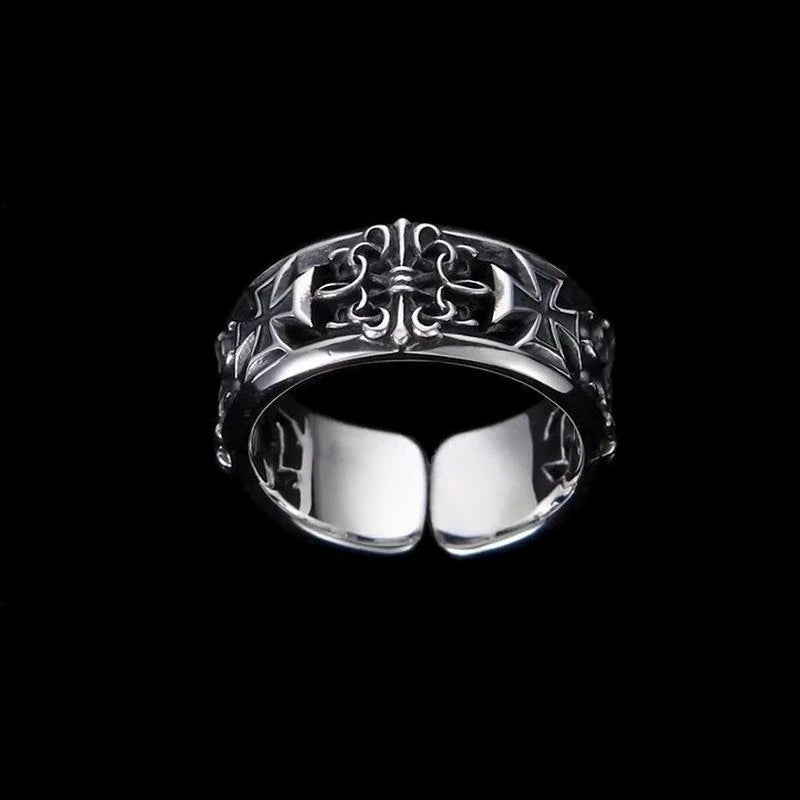 Adjustable Gothic Cross Engraved Ring Alternative Punk Statement Jewelry