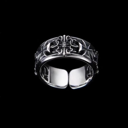 Adjustable Gothic Cross Engraved Ring Alternative Punk Statement Jewelry