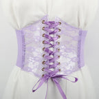 Floral Embroidered Lace-Up Waist Corset Belt with Structured Wide Fit